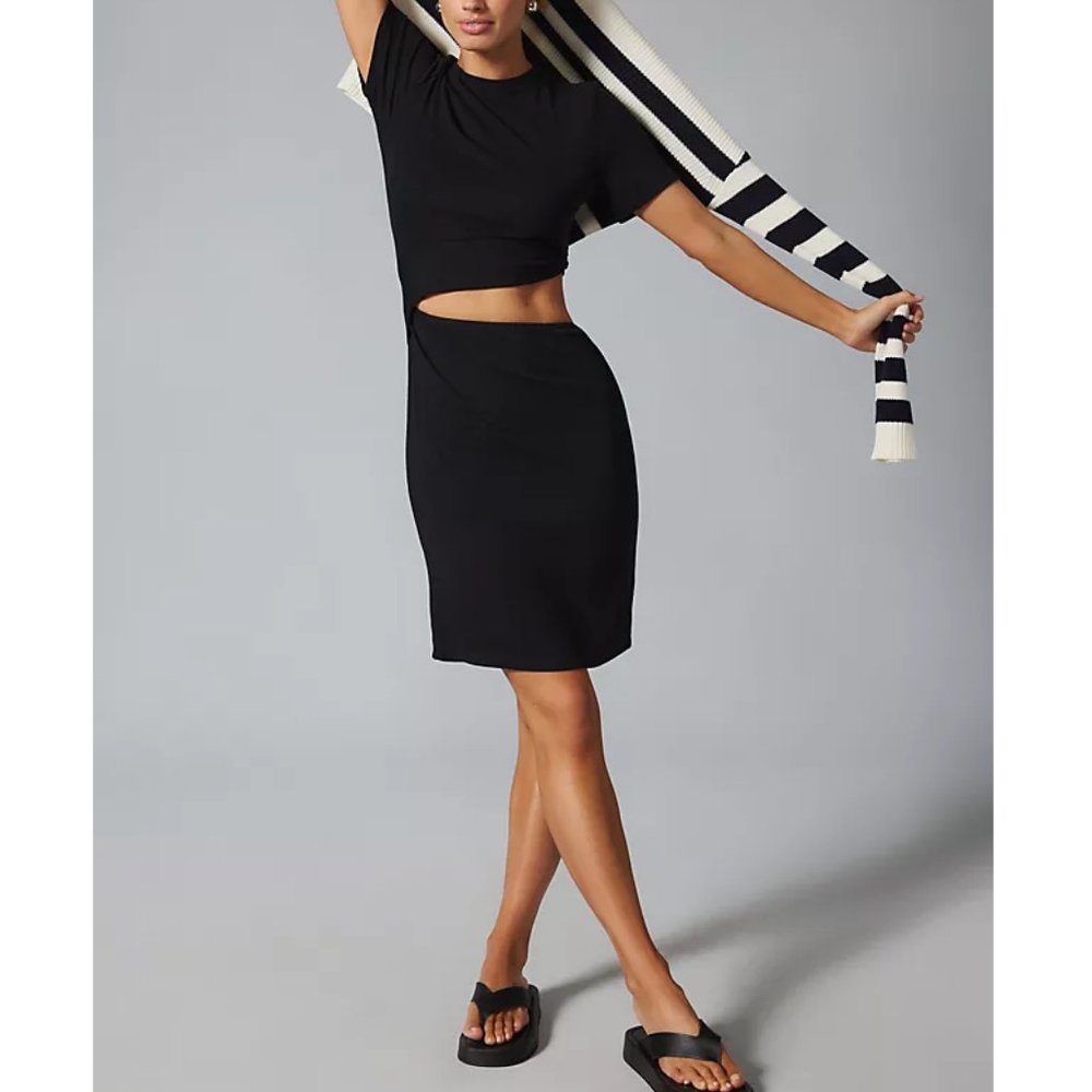Anthropologie Bordeaux Short-Sleeve Cutout Mini Dress Black - S
